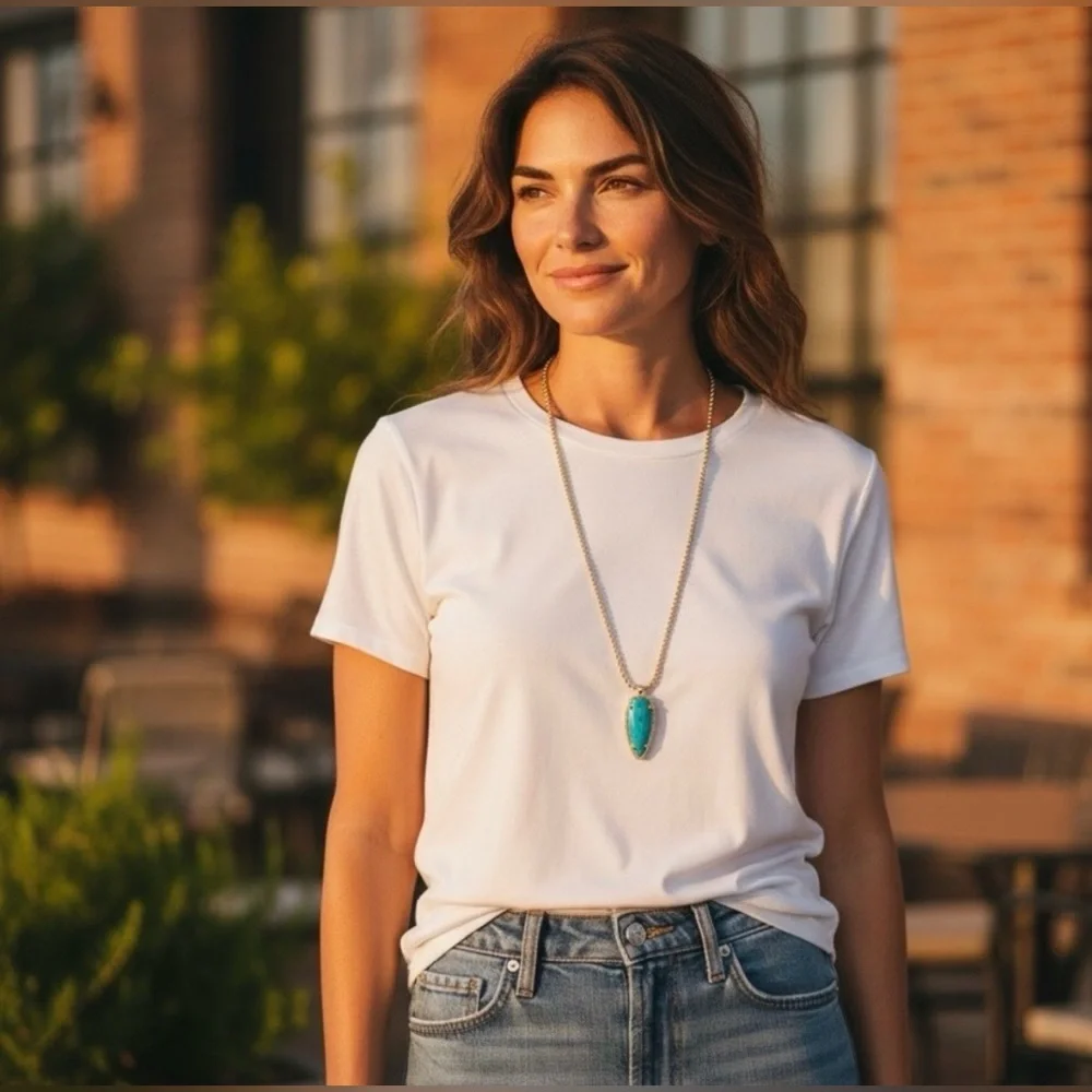 Kendra Scott Skylar Pendant Necklace NWT — Gold Tone Long Chain Turquoise